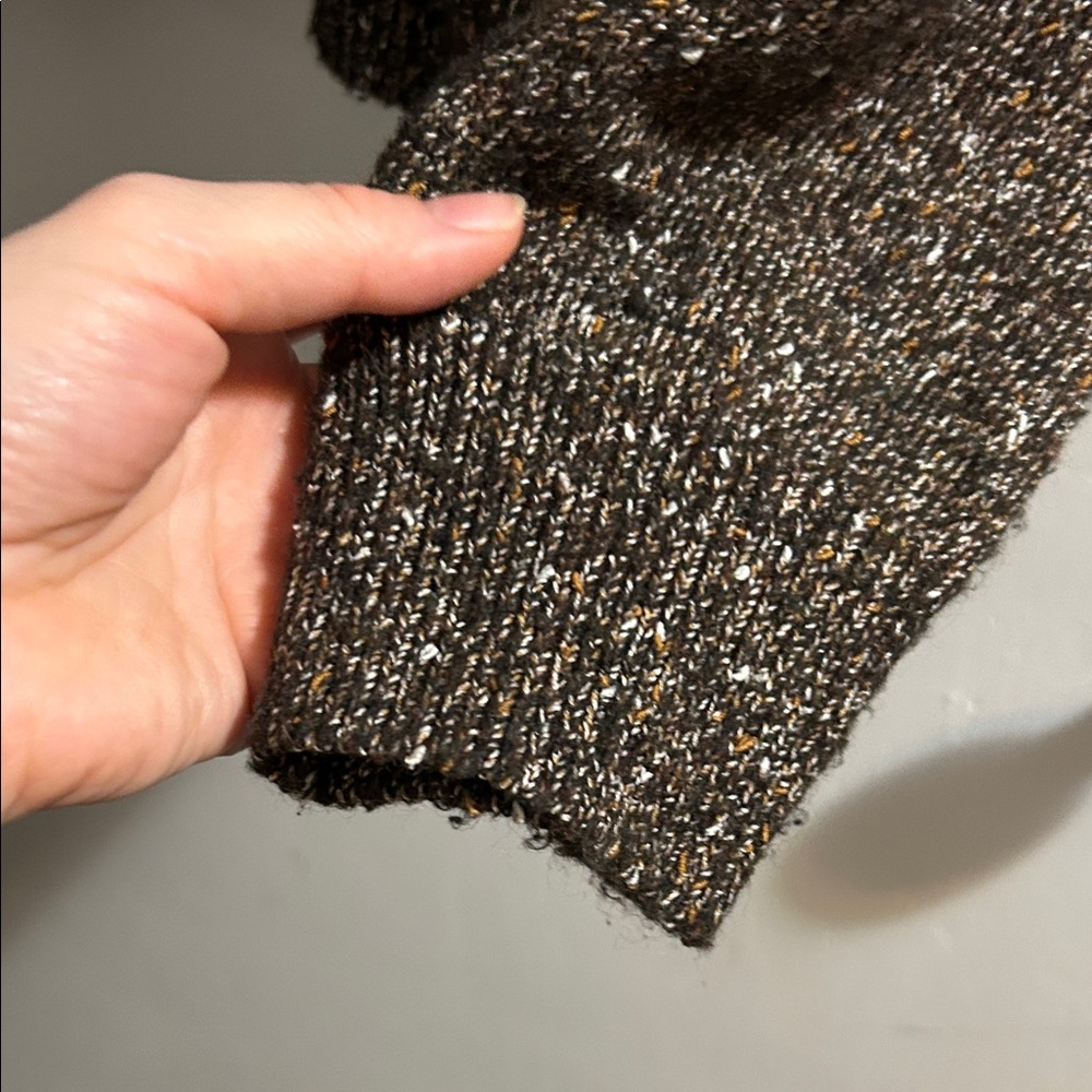Solid Brown Ruffled Knit Sweater - Picture 6 of 9